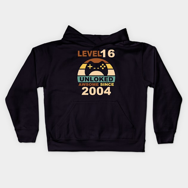 Level 16 Unlocked Awesome Since 2004 - 16th Birthday Gamers Kids Hoodie by NiceTeeBroo